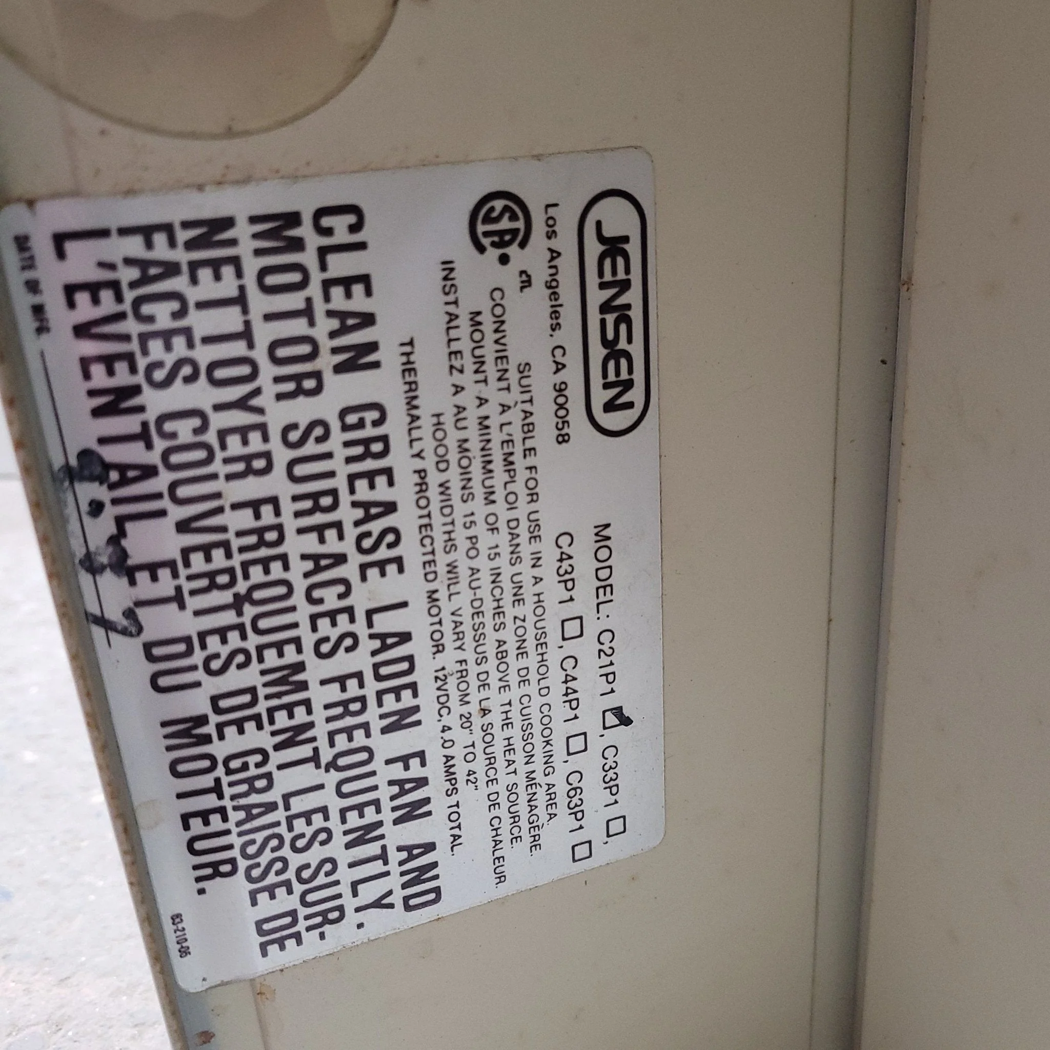 Used Jensen RV Range Hood Fan With Tank Monitor - C21P1 - Image 6