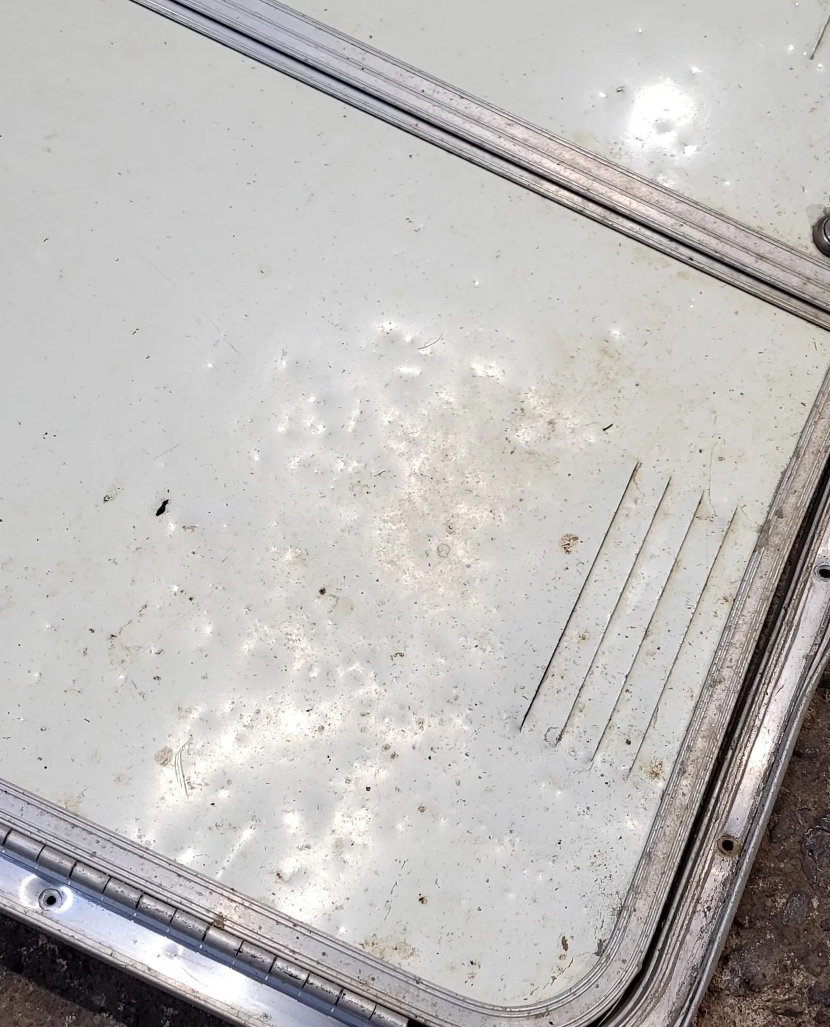 Used Radius Cornered Battery / Propane Cargo Door 27 3/4" x 26" x 3/4" D - Image 4