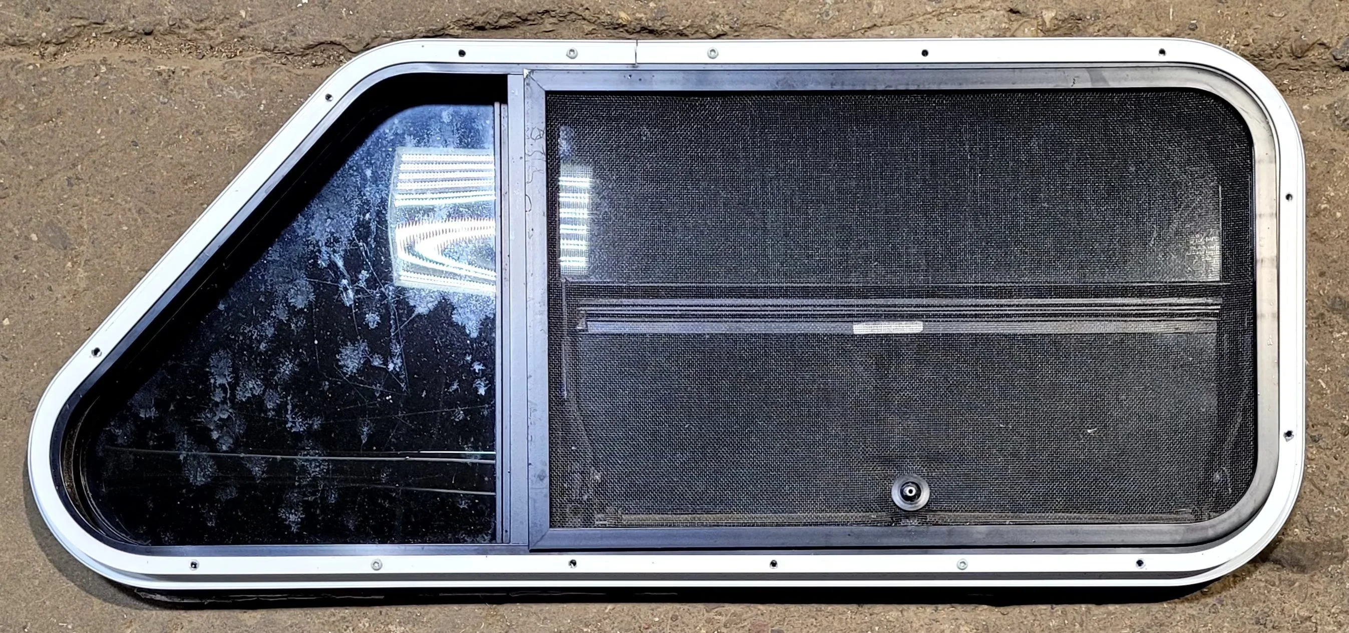 Used Slanted Black Radius Opening Window : 35 1/2" W x 14 3/4" H x 1 1/8" D - Image 5