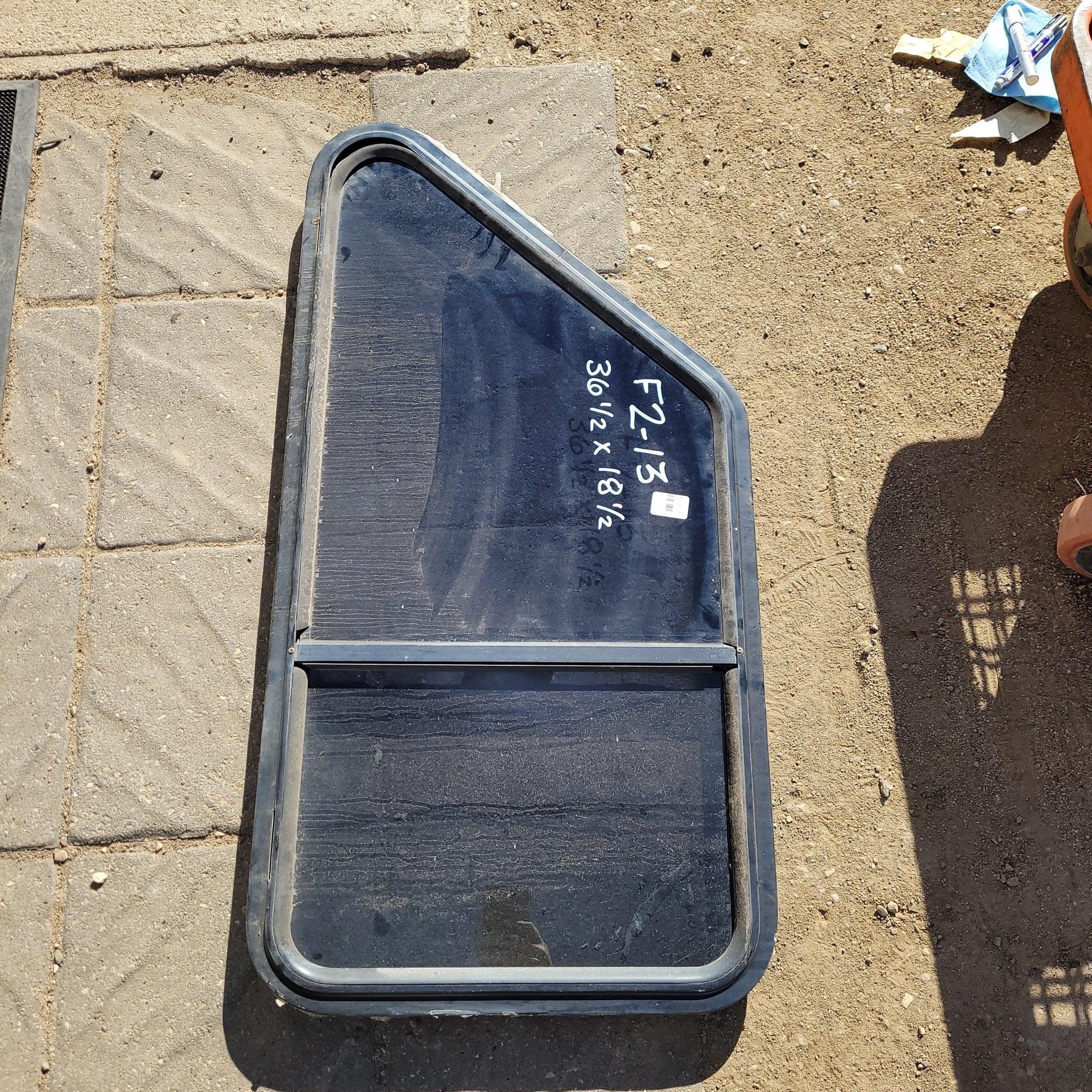 Used Slanted Black Radius Opening Window : 36 1/2 X 18 1/2 X 1 1/2" D