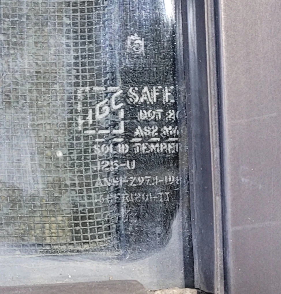 Used Slanted Black Radius Opening Window : 38 1/2" W x 30 1/4" H x 1 3/4" D - Motorhome Front Passenger Side - Image 4