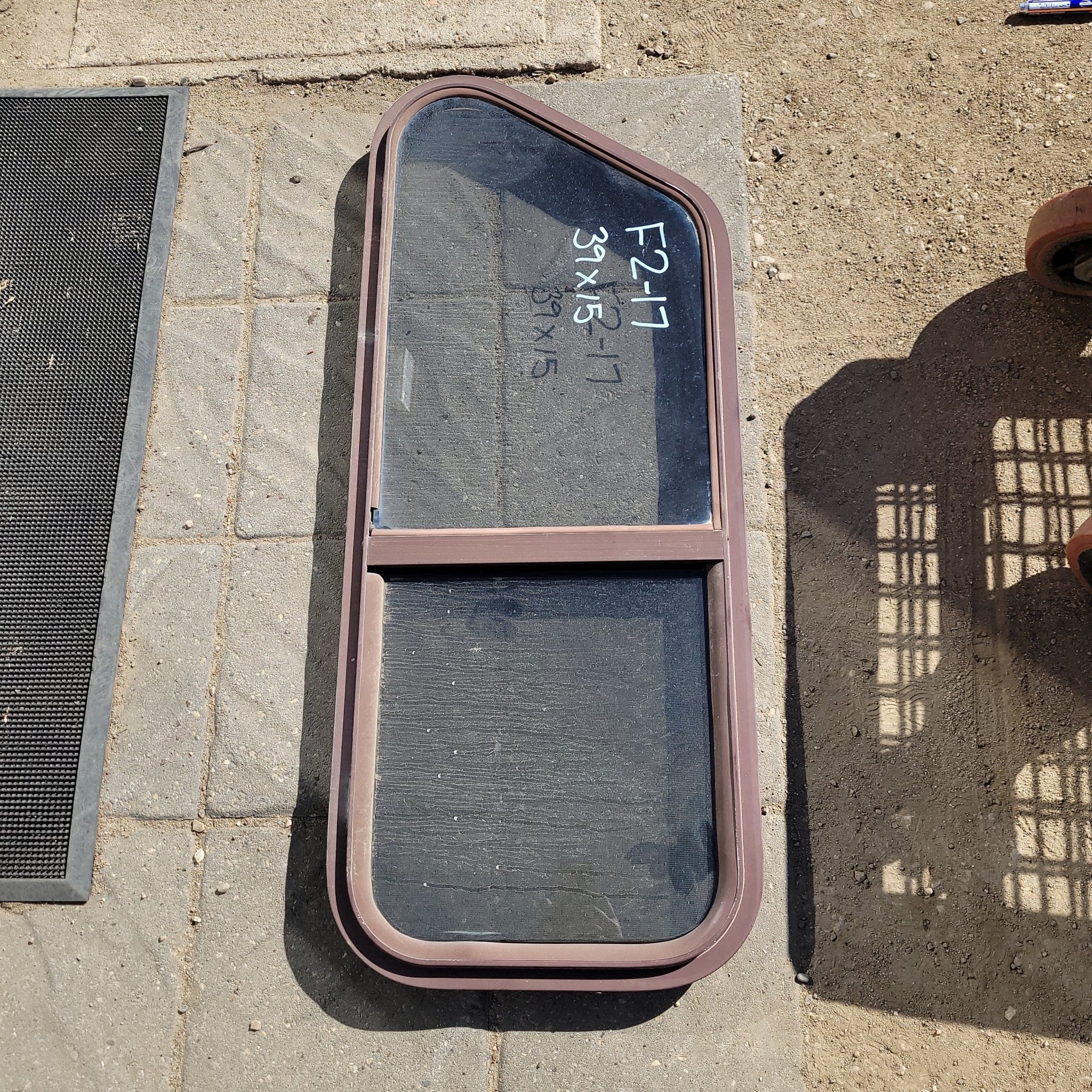 Used Slanted Brown Radius Opening Window : 39 X 15 X 2" D