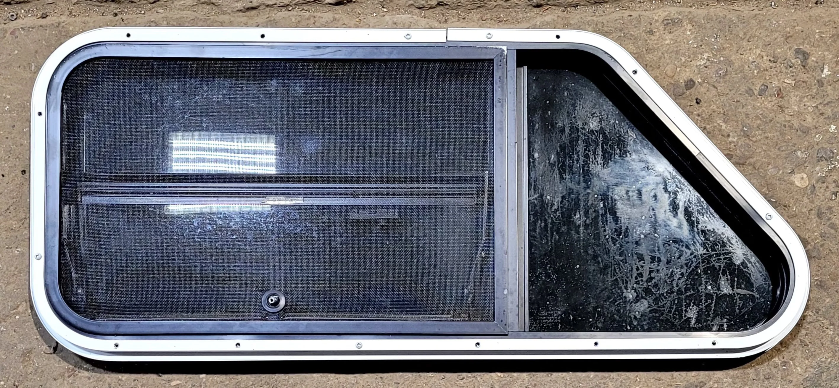 Used Slanted Black Radius Opening Window : 35 1/2" W x 14 3/4" H x 1 1/8" D - Image 5