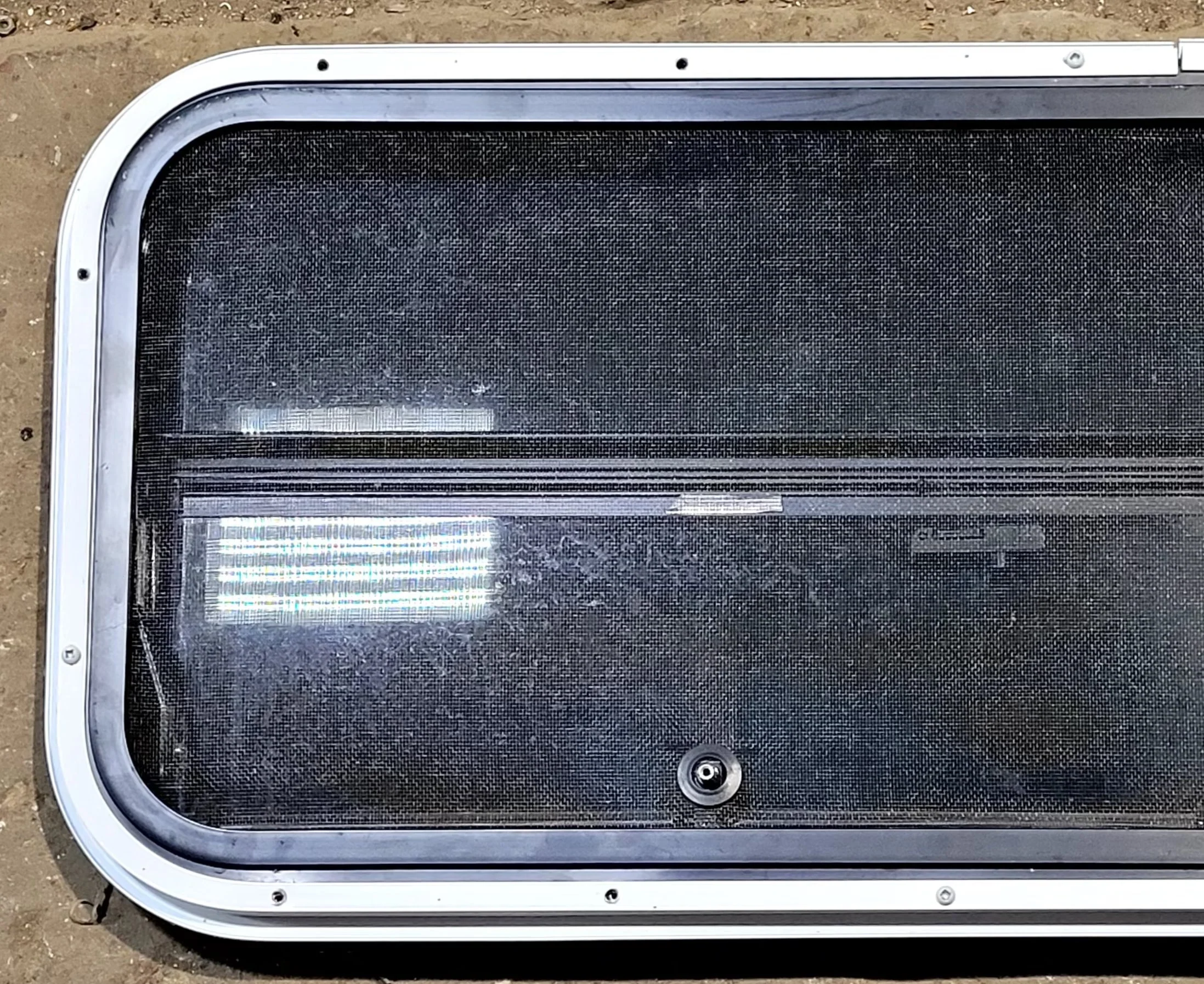 Used Slanted Black Radius Opening Window : 35 1/2" W x 14 3/4" H x 1 1/8" D - Image 6
