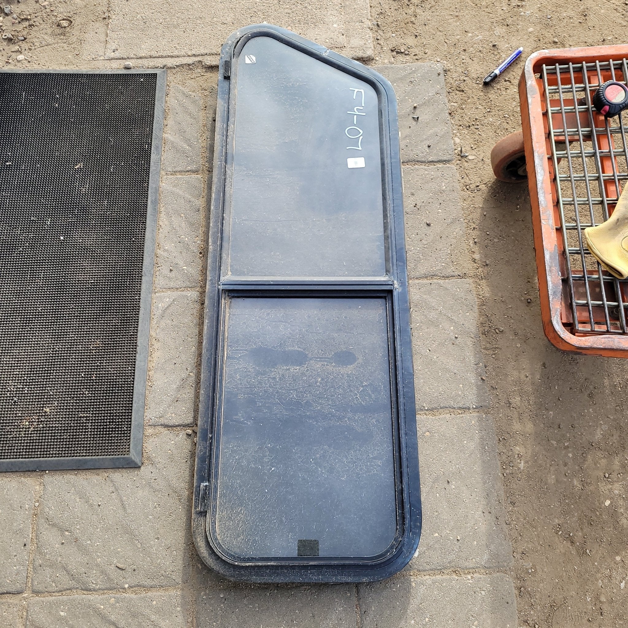 Used Slanted Black Radius Opening Window : 48 X 15 X 2 1/2" D