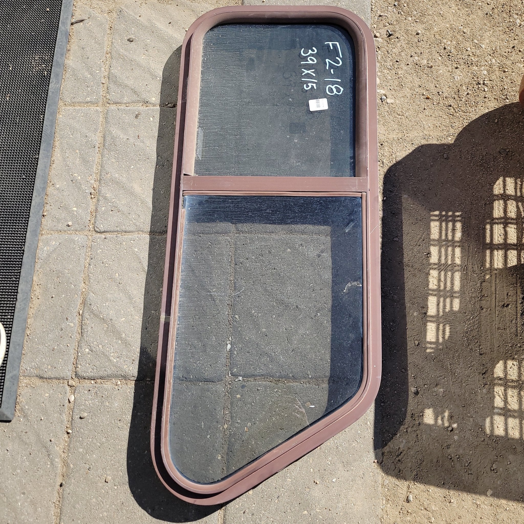 Used Slanted Brown Radius Opening Window : 39 X 15 X 2" D