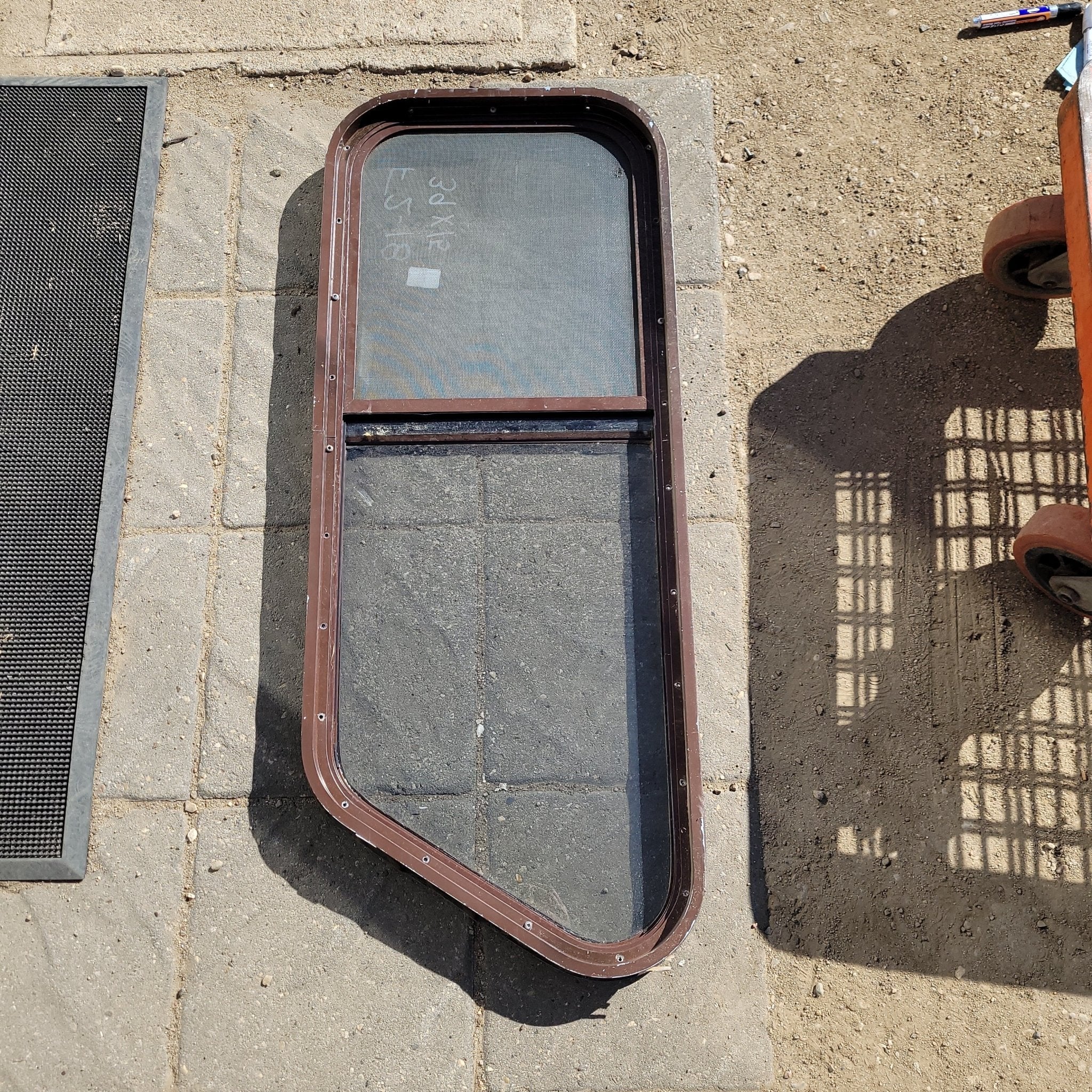 Used Slanted Brown Radius Opening Window : 39 X 15 X 2" D - Image 2