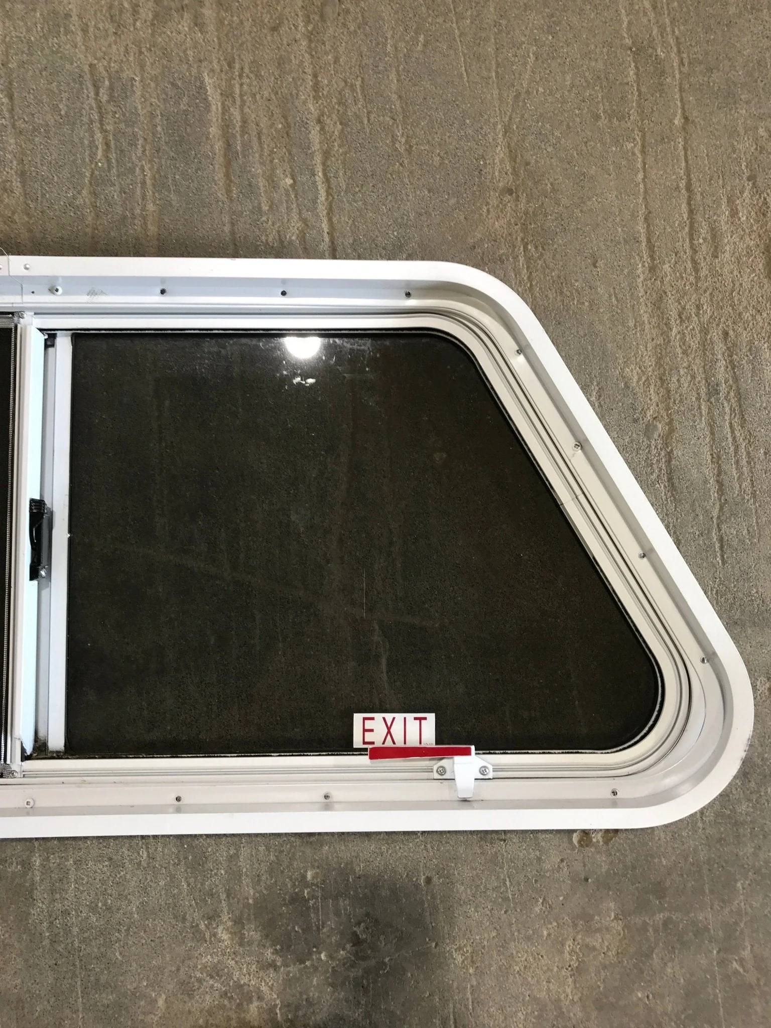 Used Slanted White Radius Emergency Opening Window : 42" W x 17 1/2" H x 2" D - Image 6