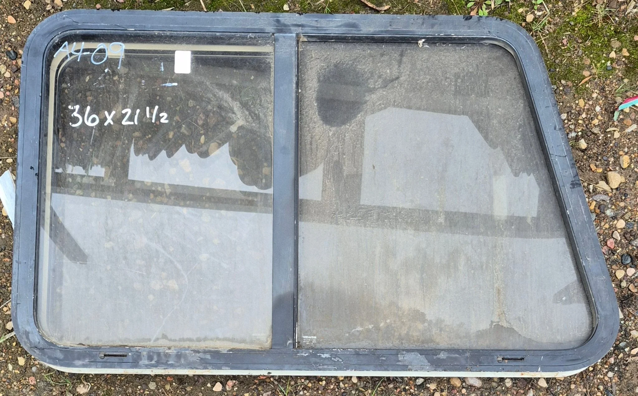 Used Slanted White Radius Opening Window : 35 3/4" W x 21 1/4" H x 1 7/8" D