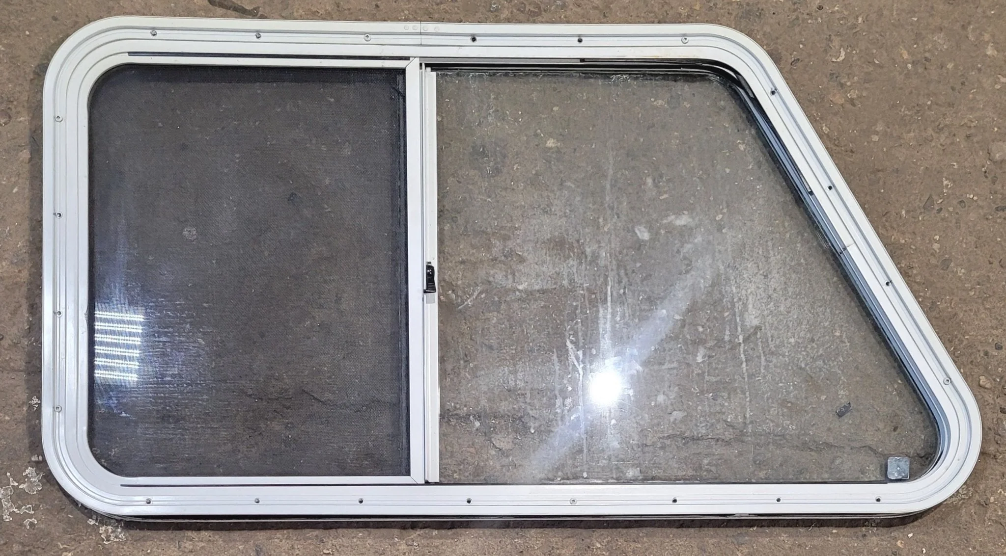 Used Slanted White Radius Opening Window : 41 1/4" W x 21 1/2" H x 1 1/4" D - Image 5