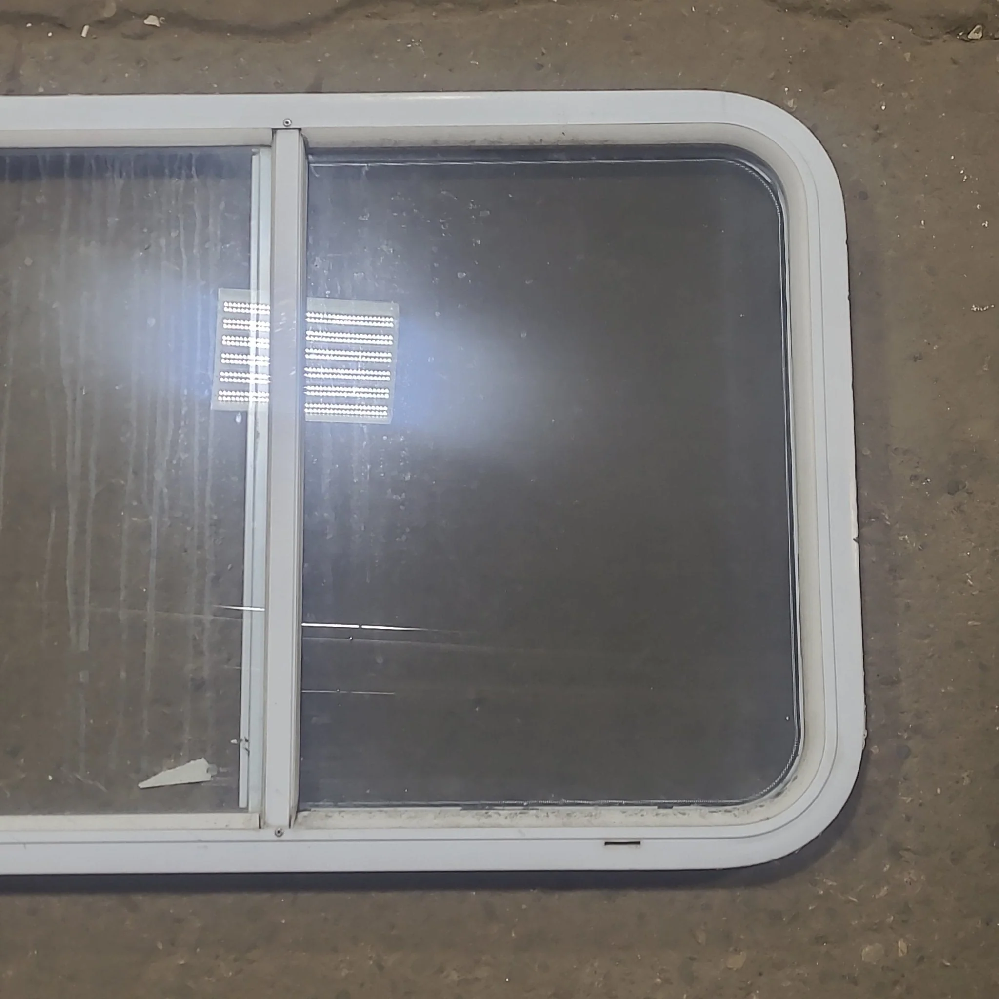 Used Slanted White Radius Opening Window : 40 1/2" W X 21 1/2" H X 1 1/4" D - Image 2