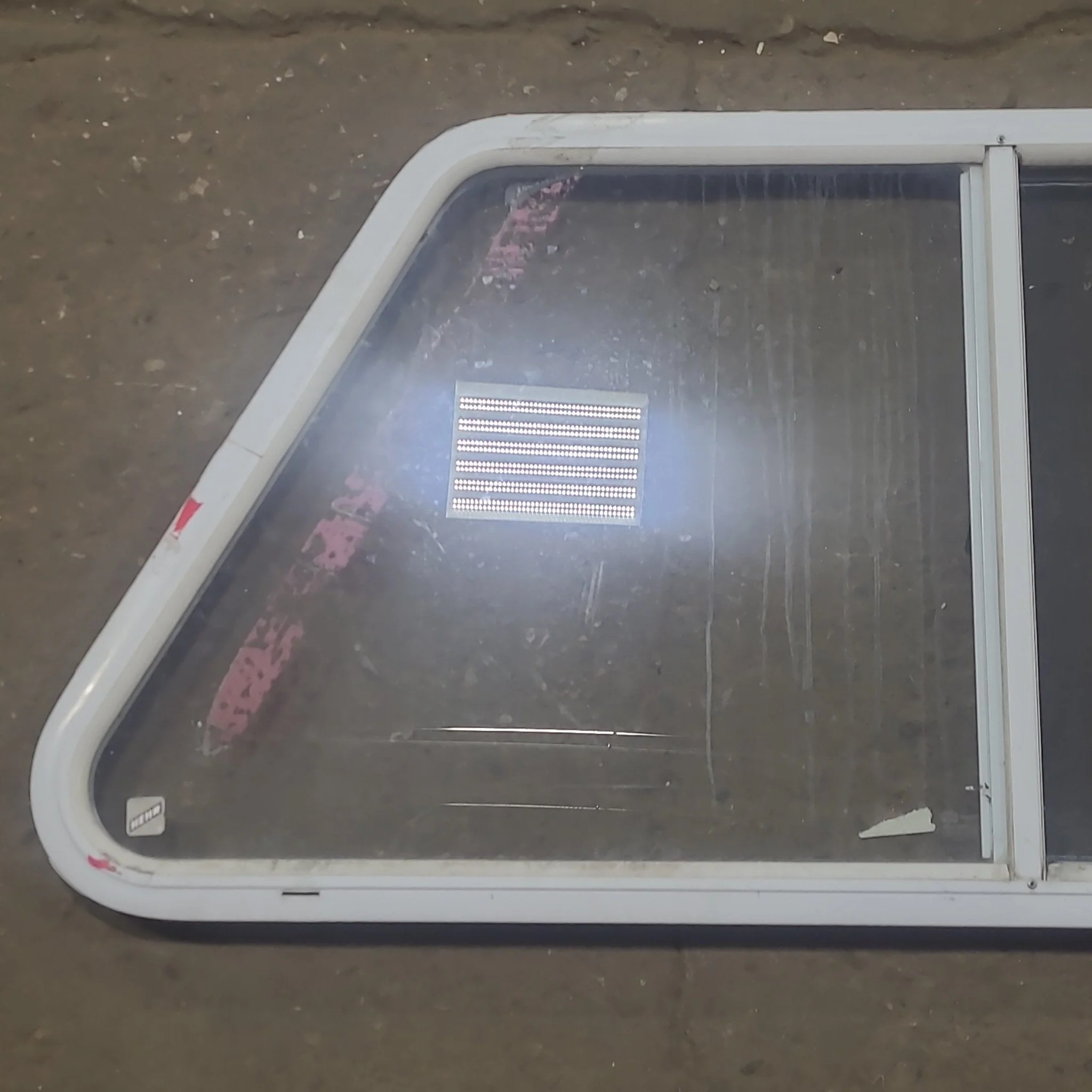 Used Slanted White Radius Opening Window : 40 1/2" W X 21 1/2" H X 1 1/4" D - Image 3