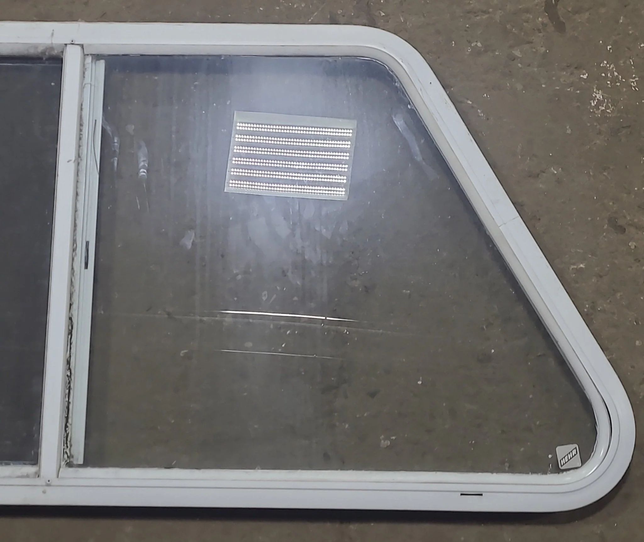 Used Slanted White Radius Opening Window : 41 1/2" W X 21 1/2" H X 1 1/4" D - Image 2