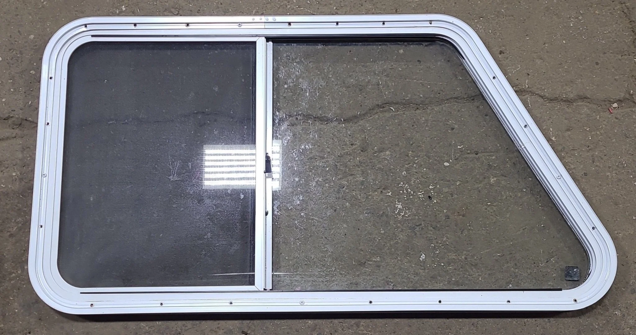 Used Slanted White Radius Opening Window : 41 1/2" W X 21 1/2" H X 1 1/4" D - Image 4