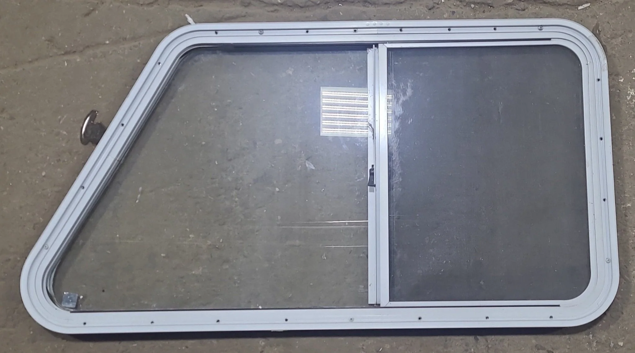 Used Slanted White Radius Opening Window : 41 1/2" W X 21 1/2" H X 1 1/4" D - Image 5
