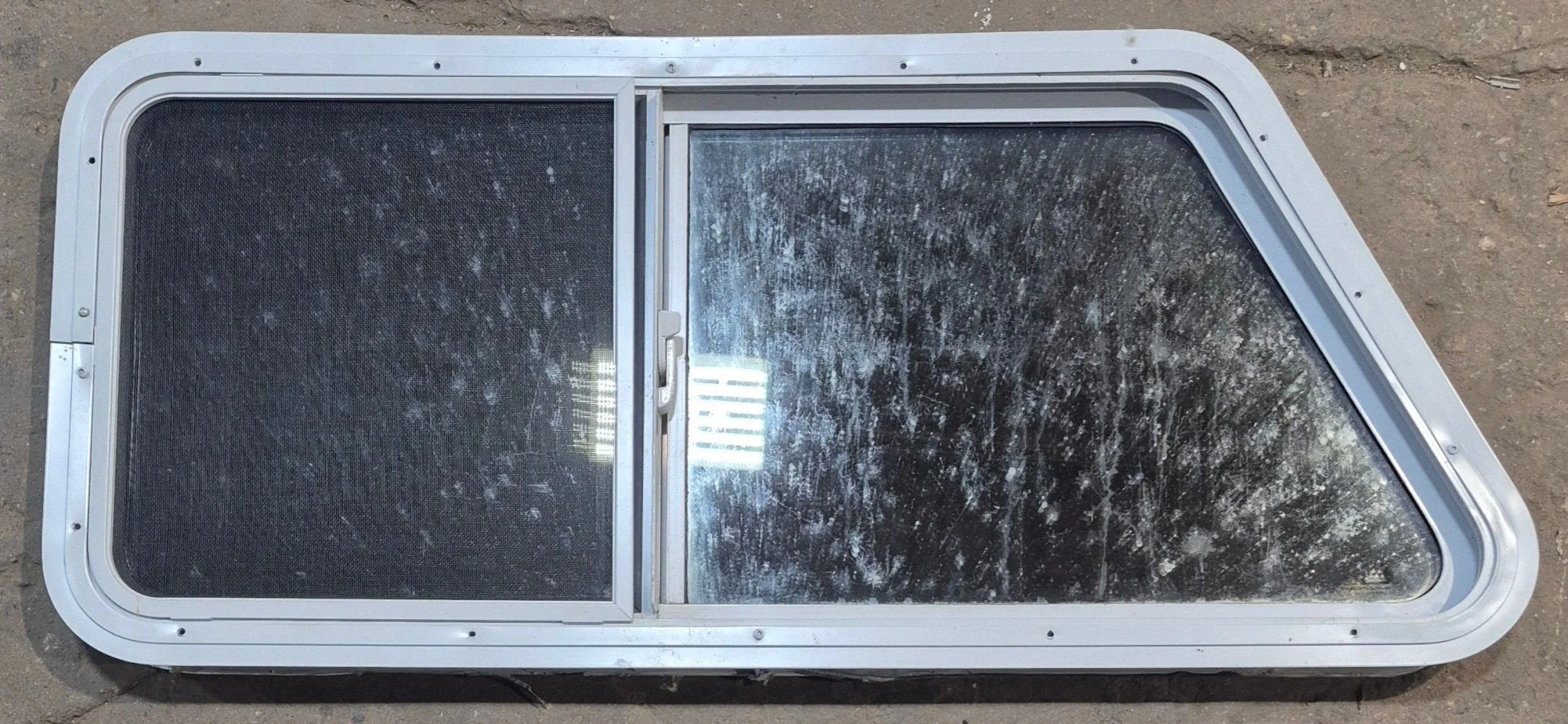 Used Slanted White Radius Opening Window : 42" W x 17 1/2" H x 1 7/8" D - Image 4