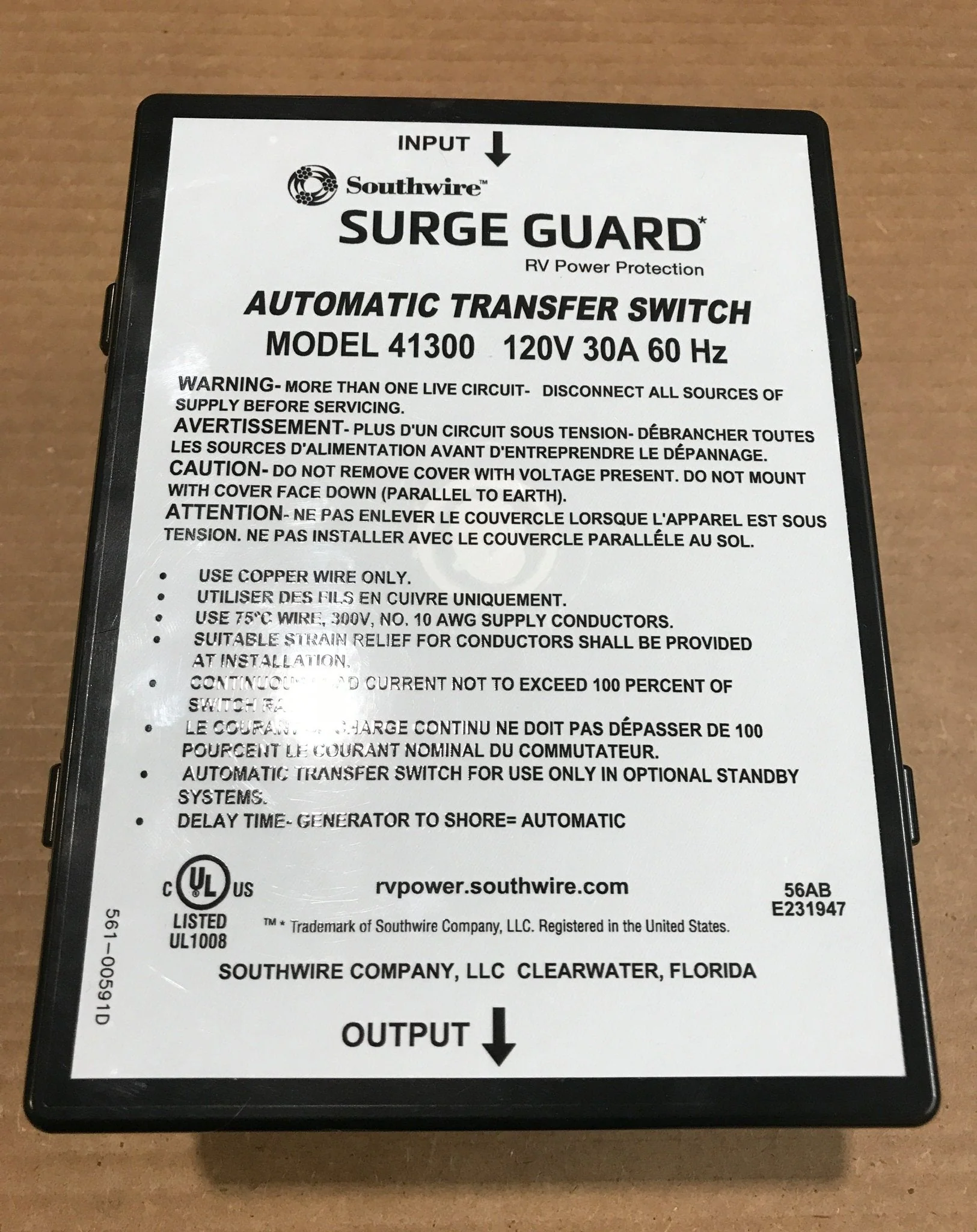 Used SouthWire Power Transfer Switch 30 Amp - 41300