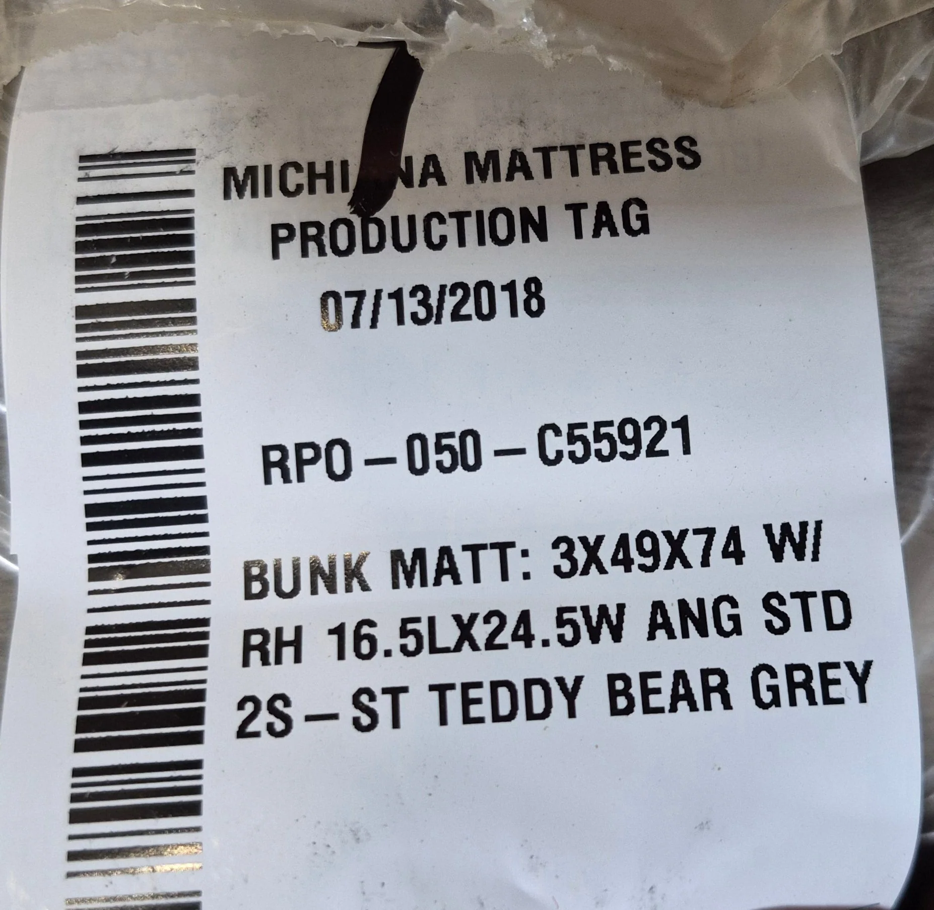 Used Teddy Bear Bunk Mattress 74" x 49" x 3" D- with diagonal cut corner - Image 5
