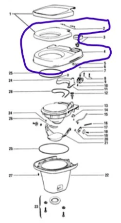Used Thetford AM III Toilet Seat Seat & Cover Replacement - 09500 - 20932