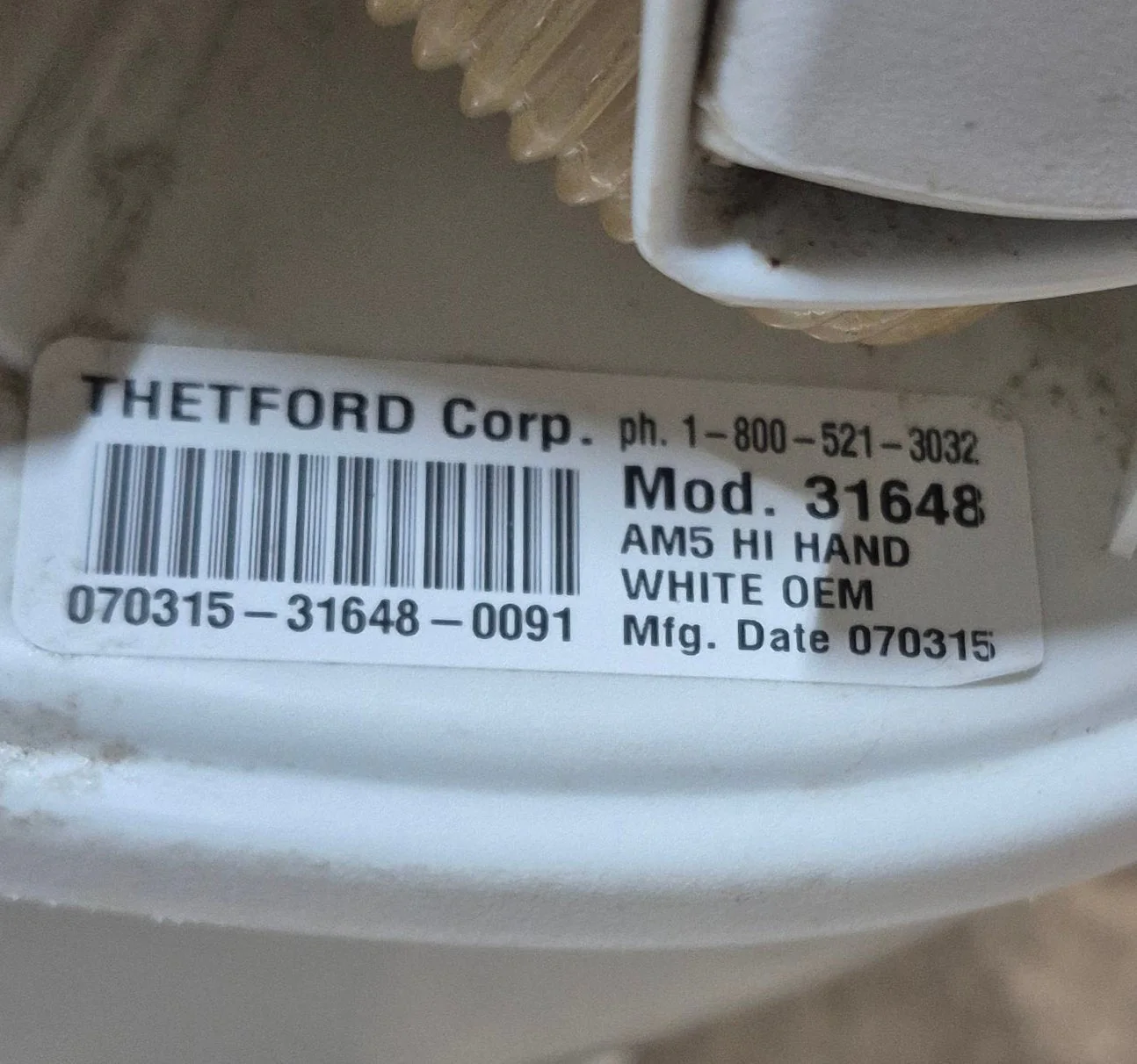 Used Thetford Toilet, Hand Flush, High Profile, White - AQUA MAGIC V , 31648 - Image 7