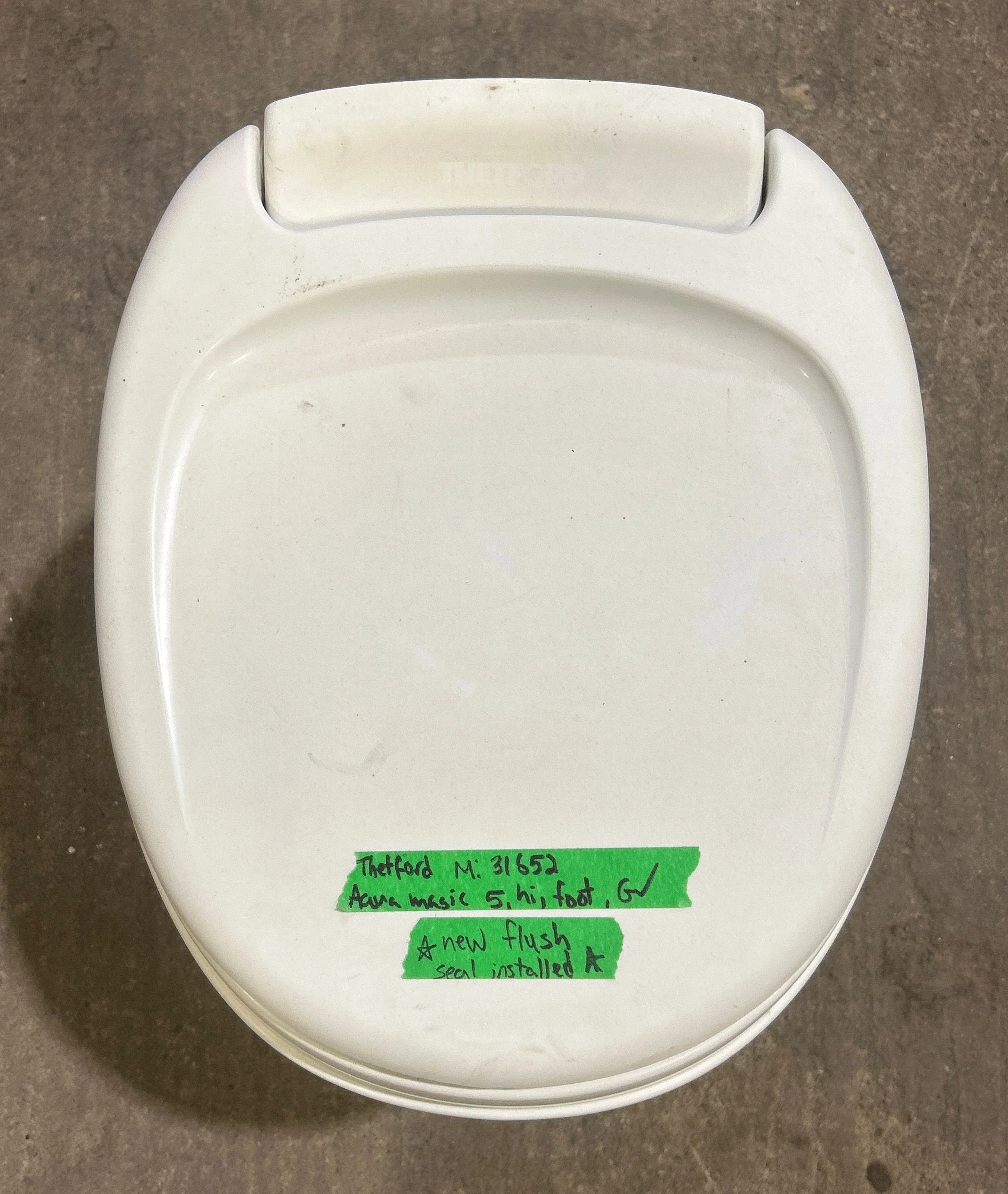 Used Thetford Toilet, High Profile, Foot Flush, Off White - Aqua-Magic V , 31652