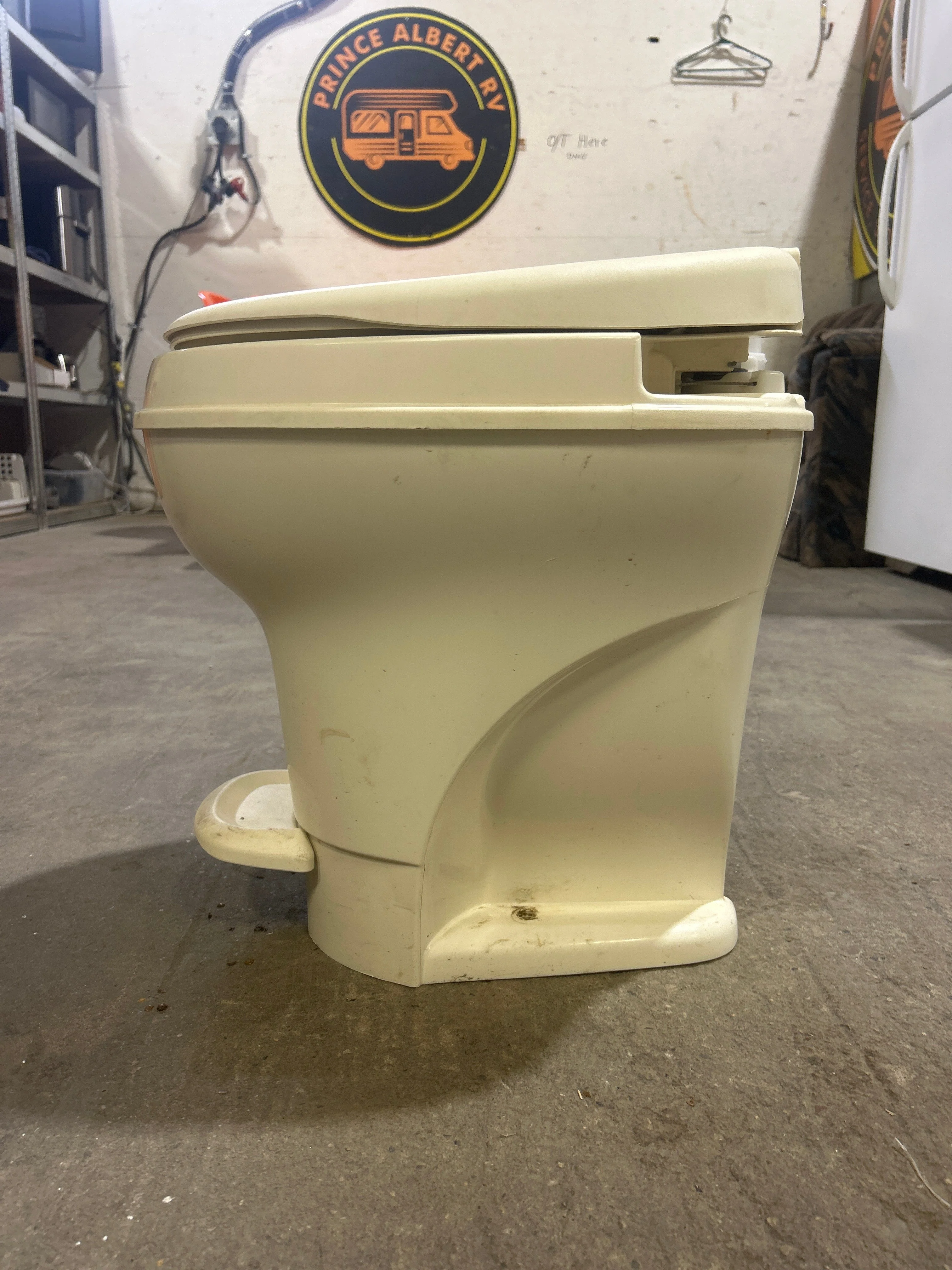 Used Toilet Thetford Toilet, High Profile, Foot Flush, Parchment - Aqua-Magic V , 31688 - Image 6