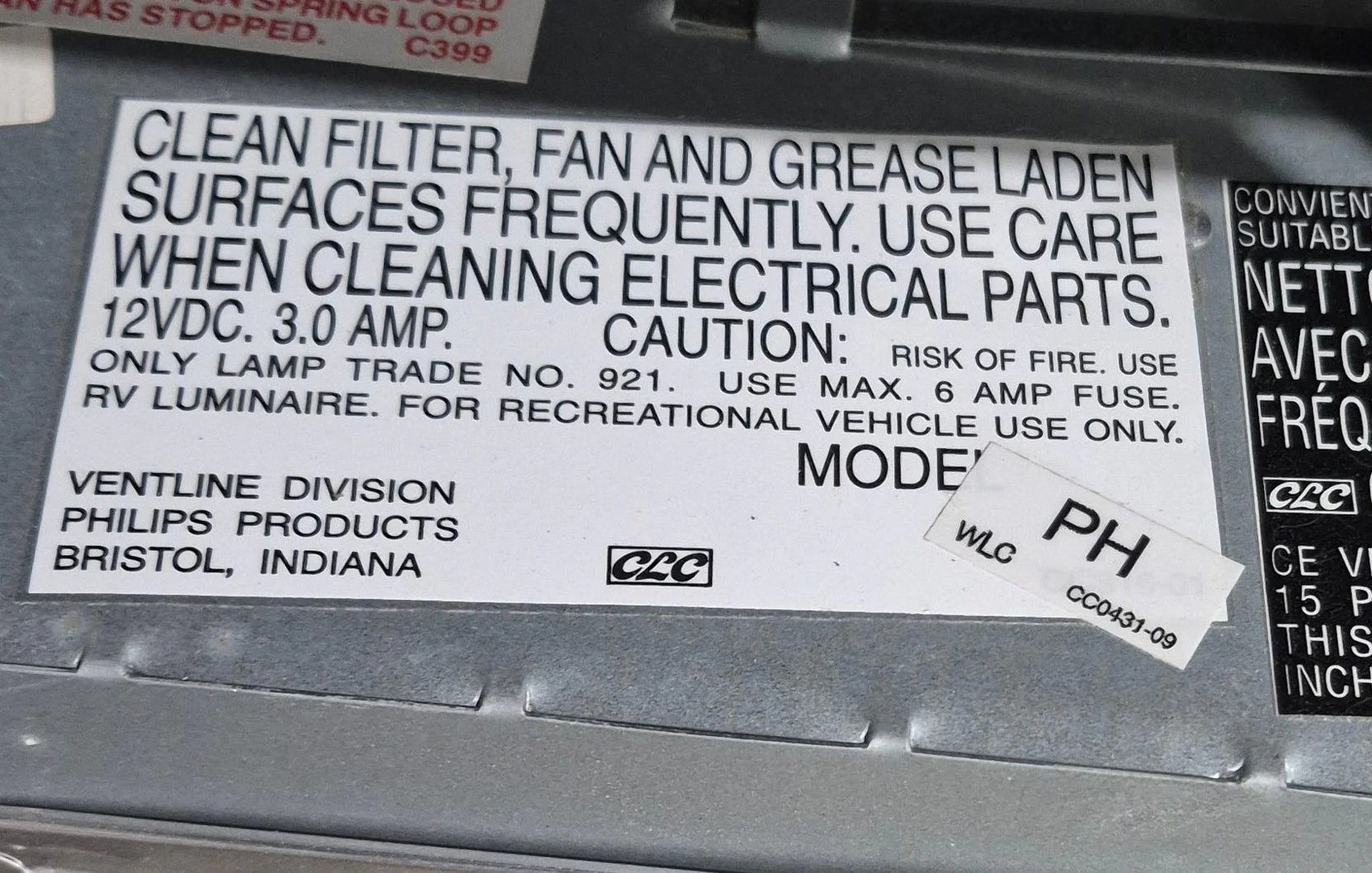 Used Ventline RV Range Hood Fan - CC0431-09 - Image 7