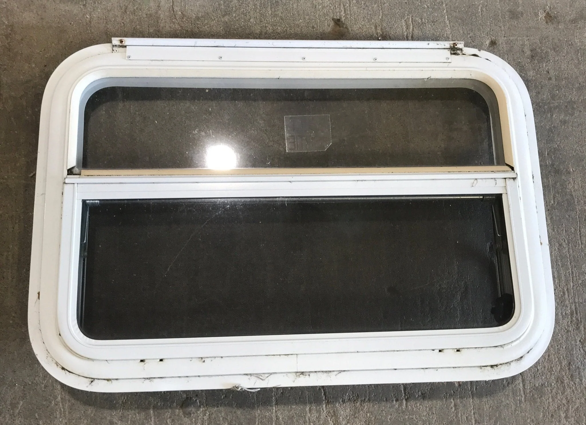 Used White Radius Emergency Opening Window : 29 1/4" W x 19 1/2" H x 1 1/2" D