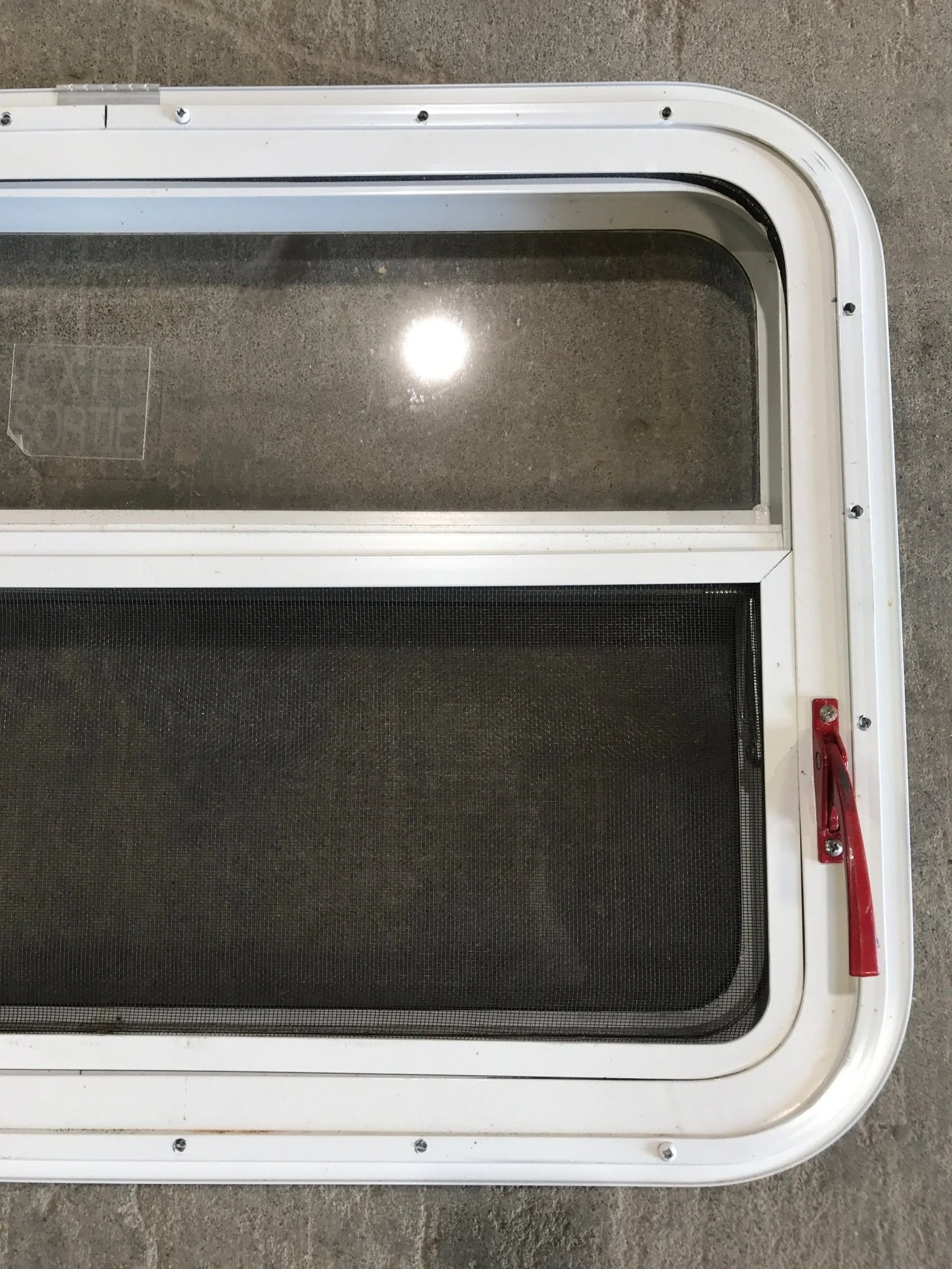 Used White Radius Emergency Opening Window : 29 1/4" W x 19 1/2" H x 1 1/2" D - Image 6