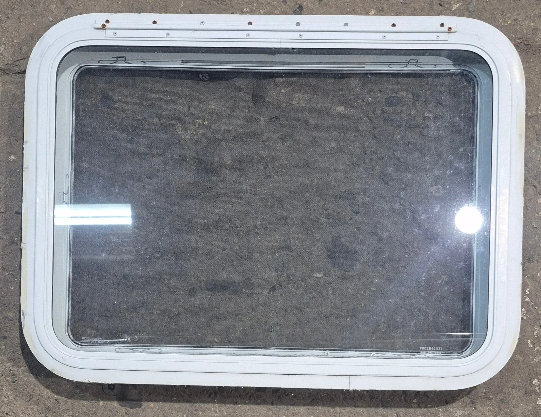 Used White Radius Emergency Opening Window : 29 1/4" W x 21 1/4" H x 1 7/8" D