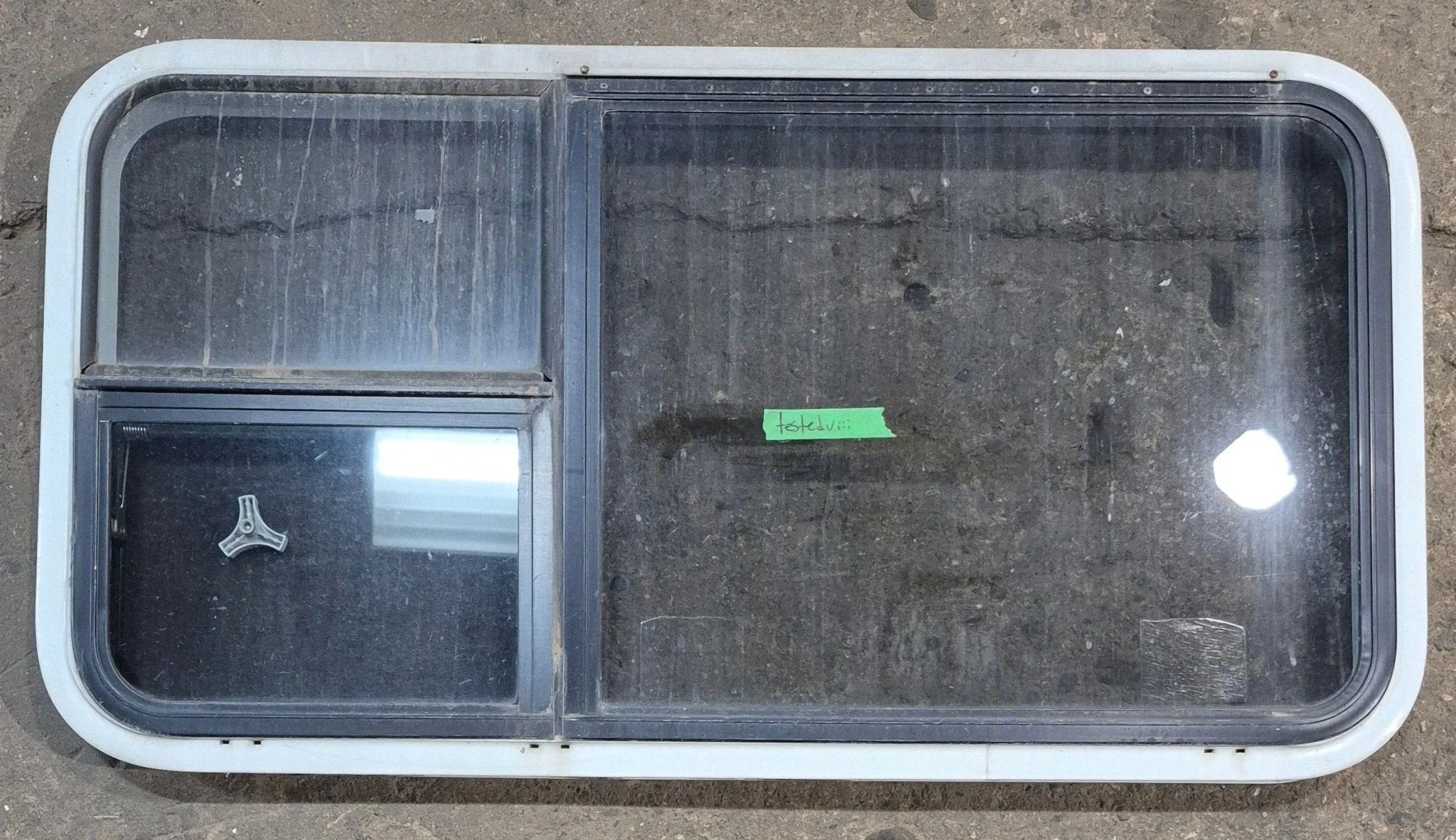 Used White Radius Emergency Opening Window : 41 1/4" W x 21 1/4" H x 1 3/4" D