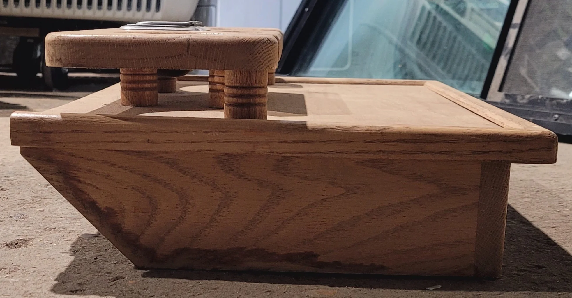 Used Wooden Doghouse Console Cover With 2 Cupholder Spaces - Image 5