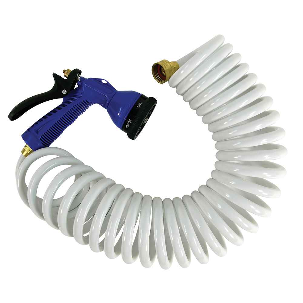 15' White Coiled Hose w/Adjustable Nozzle